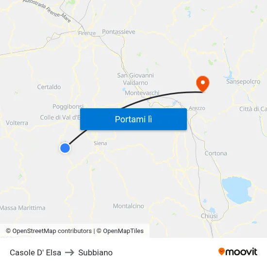 Casole D' Elsa to Subbiano map