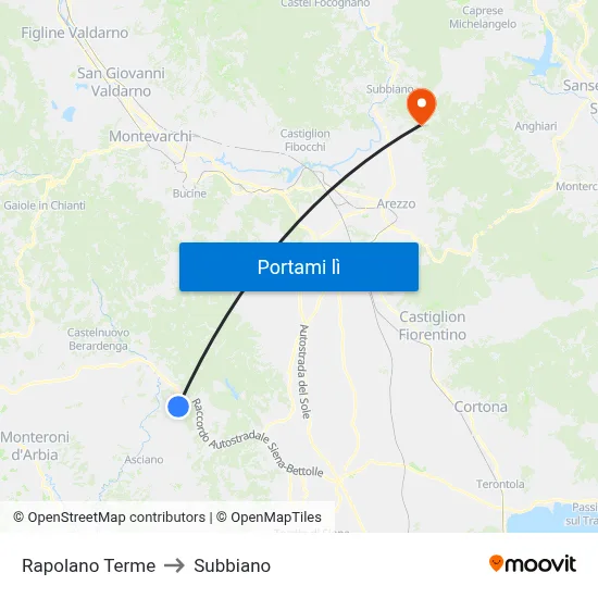 Rapolano Terme to Subbiano map