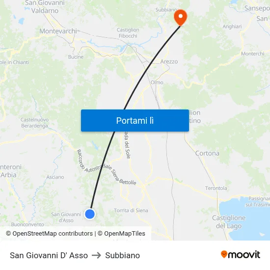 San Giovanni D' Asso to Subbiano map