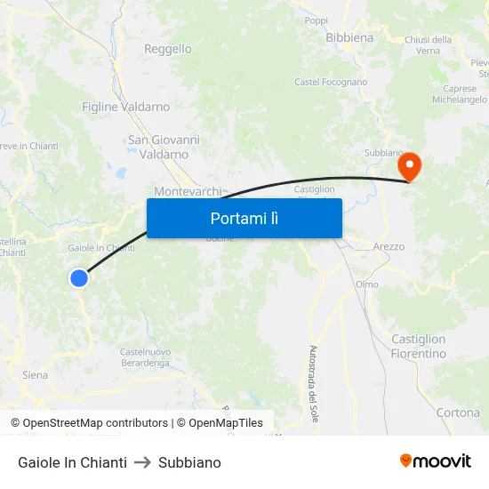 Gaiole In Chianti to Subbiano map