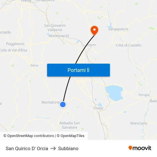 San Quirico D' Orcia to Subbiano map