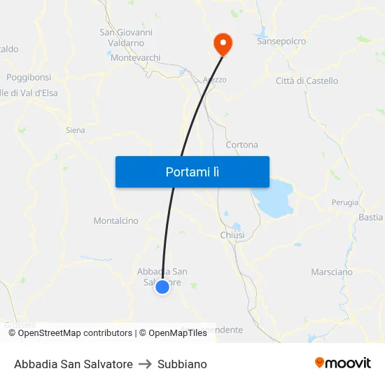 Abbadia San Salvatore to Subbiano map