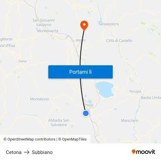 Cetona to Subbiano map