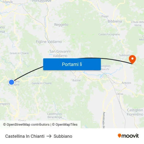 Castellina In Chianti to Subbiano map