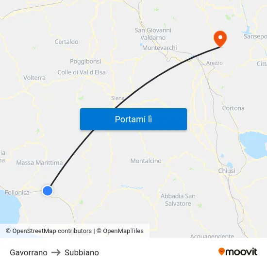 Gavorrano to Subbiano map