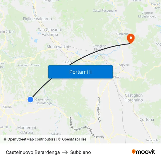 Castelnuovo Berardenga to Subbiano map