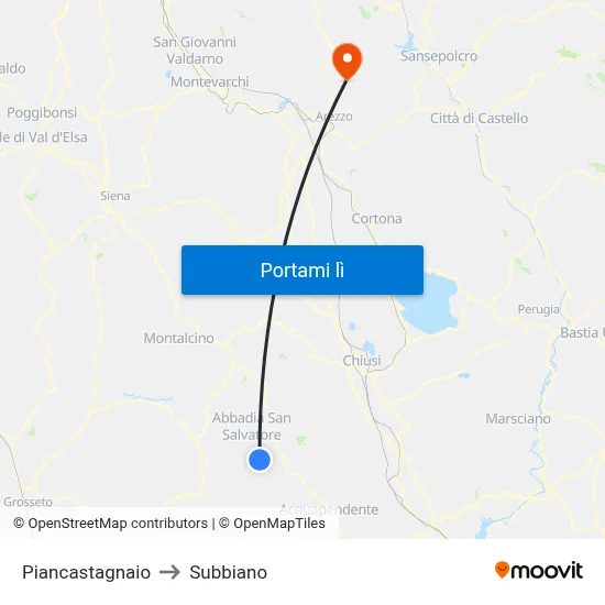 Piancastagnaio to Subbiano map