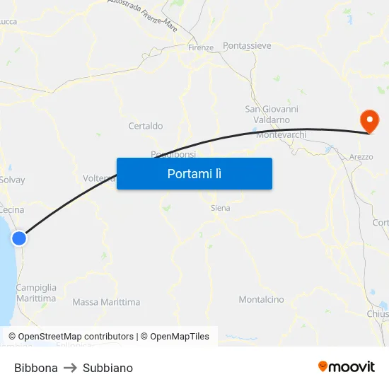 Bibbona to Subbiano map