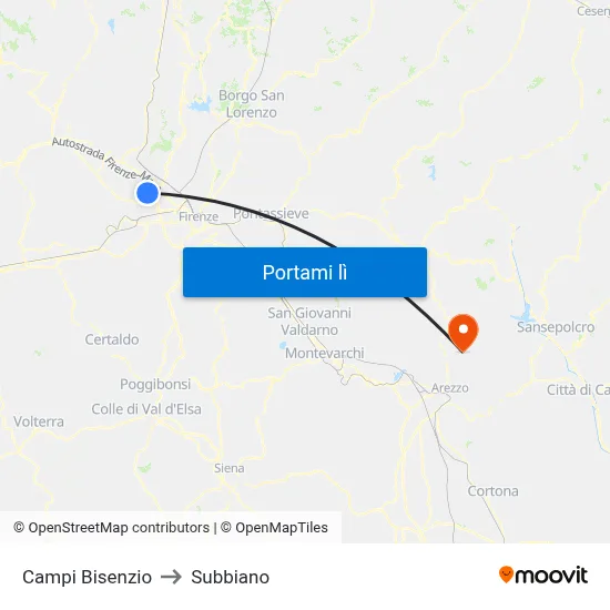 Campi Bisenzio to Subbiano map