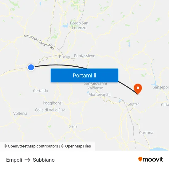 Empoli to Subbiano map