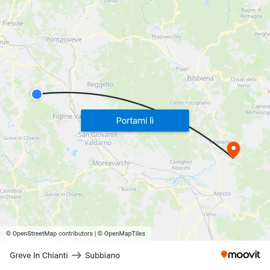 Greve In Chianti to Subbiano map