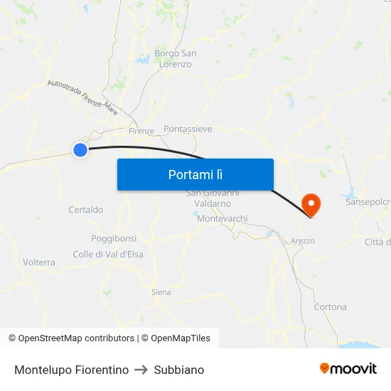 Montelupo Fiorentino to Subbiano map