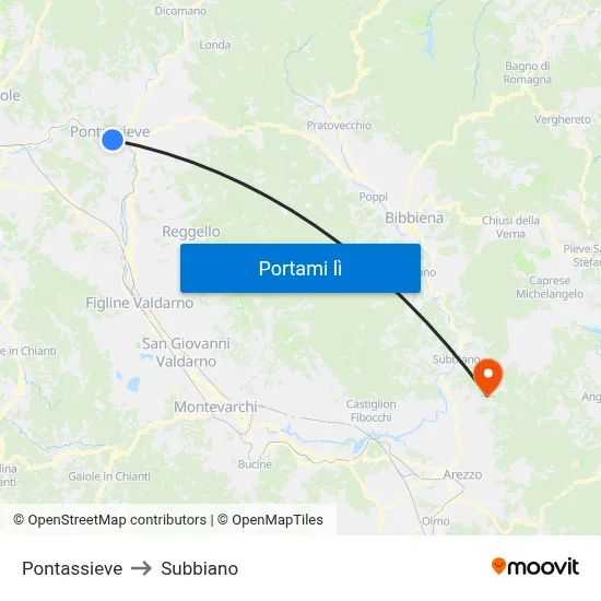 Pontassieve to Subbiano map