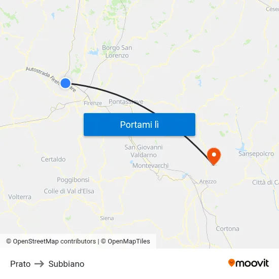 Prato to Subbiano map
