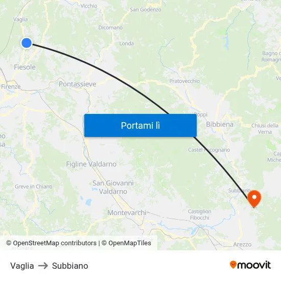 Vaglia to Subbiano map