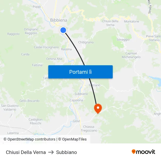 Chiusi Della Verna to Subbiano map