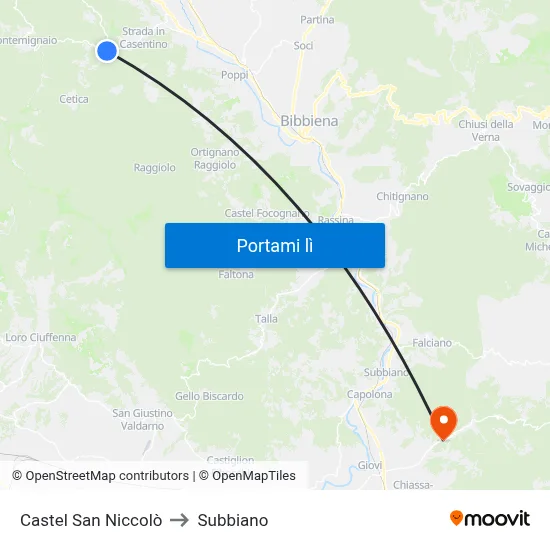 Castel San Niccolò to Subbiano map