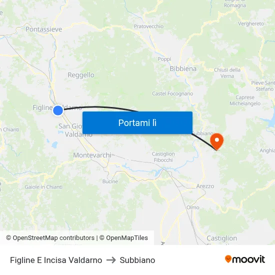 Figline E Incisa Valdarno to Subbiano map