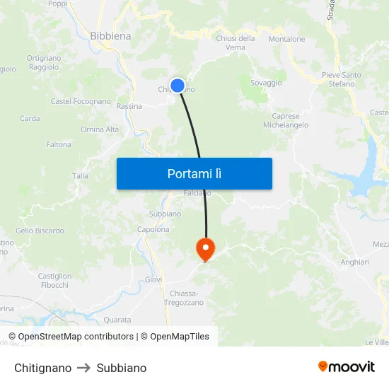 Chitignano to Subbiano map