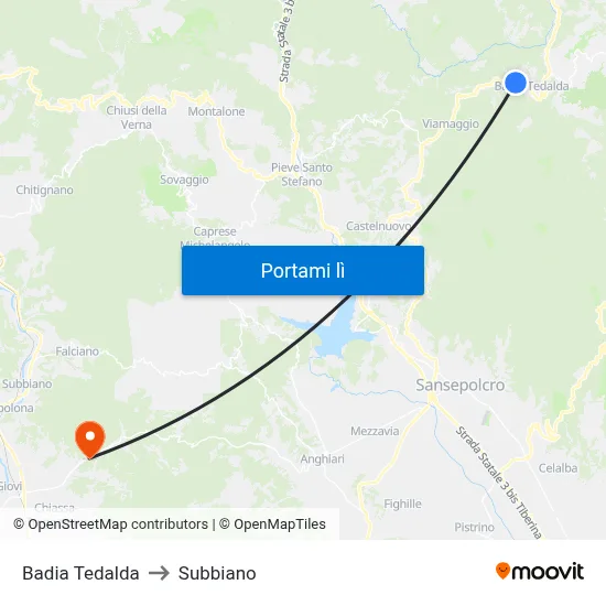 Badia Tedalda to Subbiano map