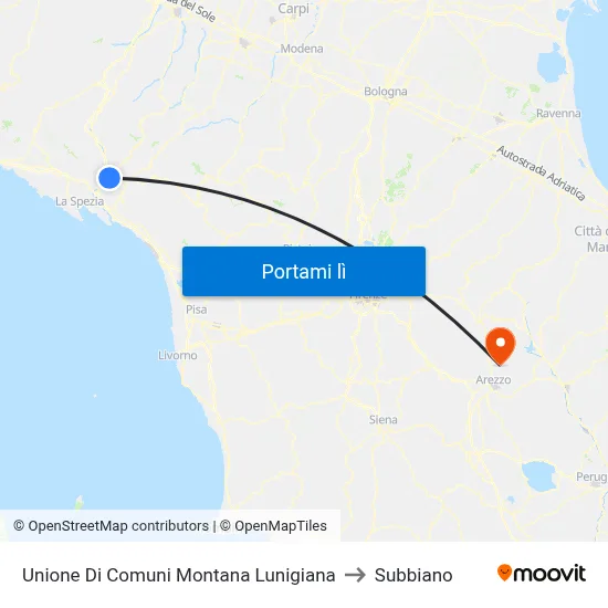 Unione Di Comuni Montana Lunigiana to Subbiano map