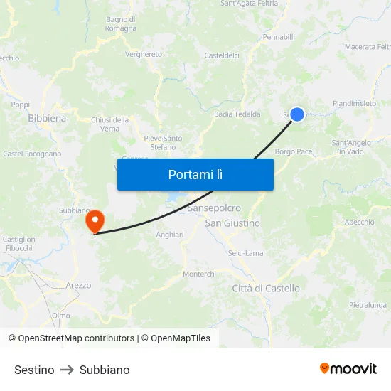 Sestino to Subbiano map