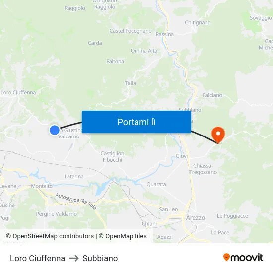 Loro Ciuffenna to Subbiano map