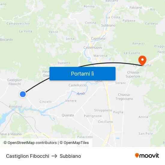 Castiglion Fibocchi to Subbiano map