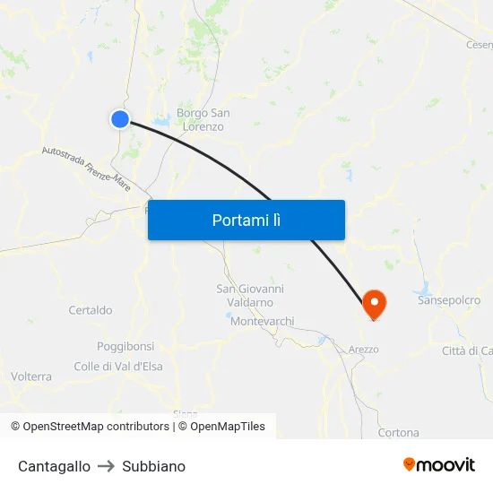 Cantagallo to Subbiano map