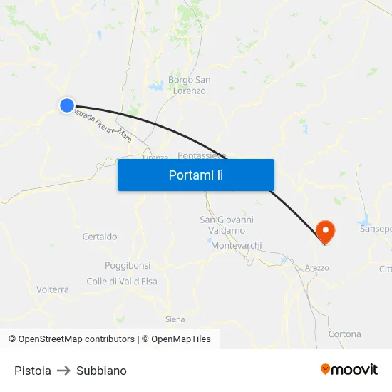 Pistoia to Subbiano map