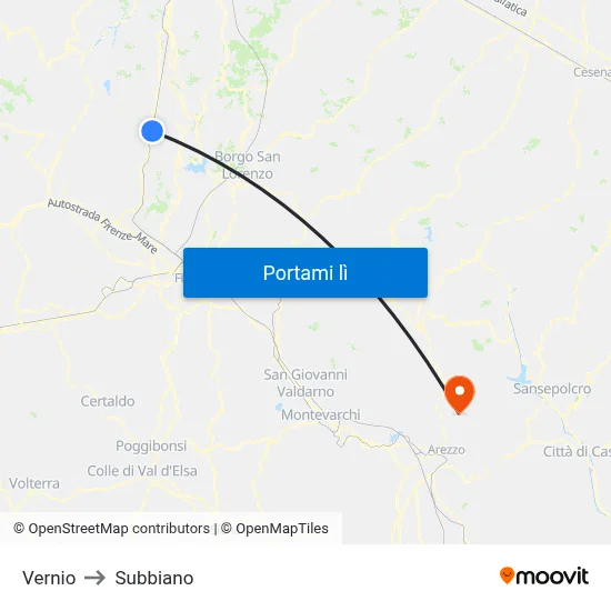 Vernio to Subbiano map
