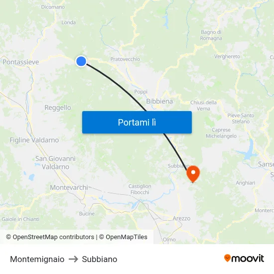 Montemignaio to Subbiano map