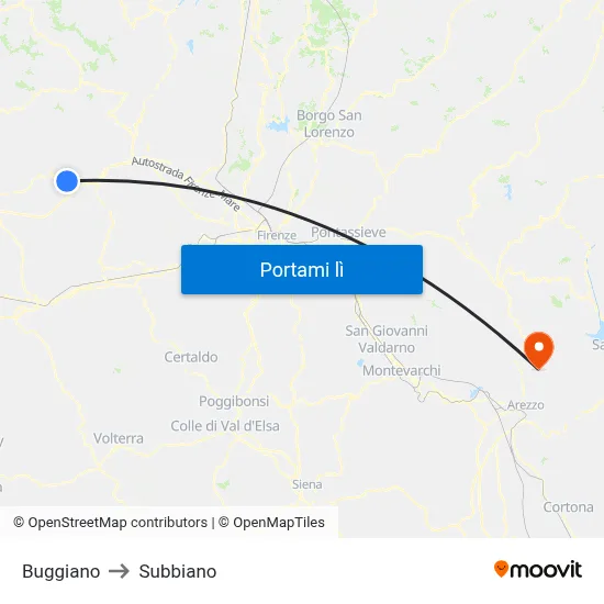 Buggiano to Subbiano map