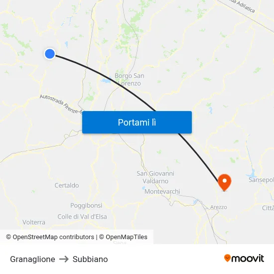 Granaglione to Subbiano map