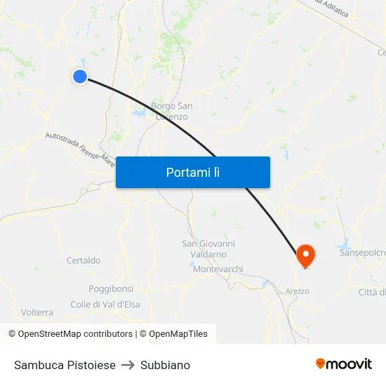Sambuca Pistoiese to Subbiano map