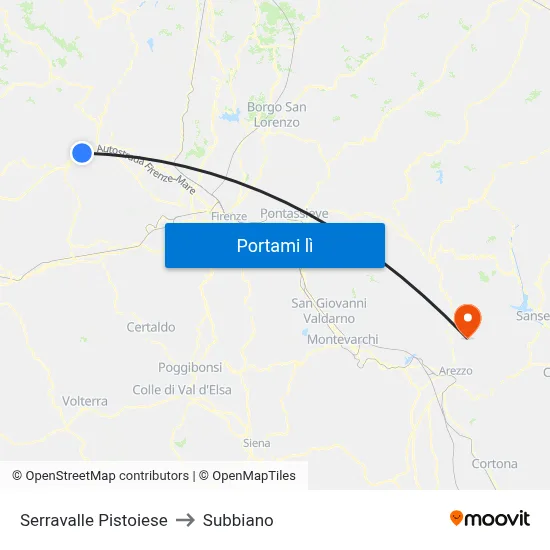 Serravalle Pistoiese to Subbiano map