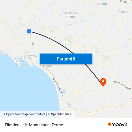 Filattiera to Montecatini Terme map
