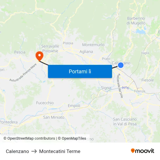 Calenzano to Montecatini Terme map
