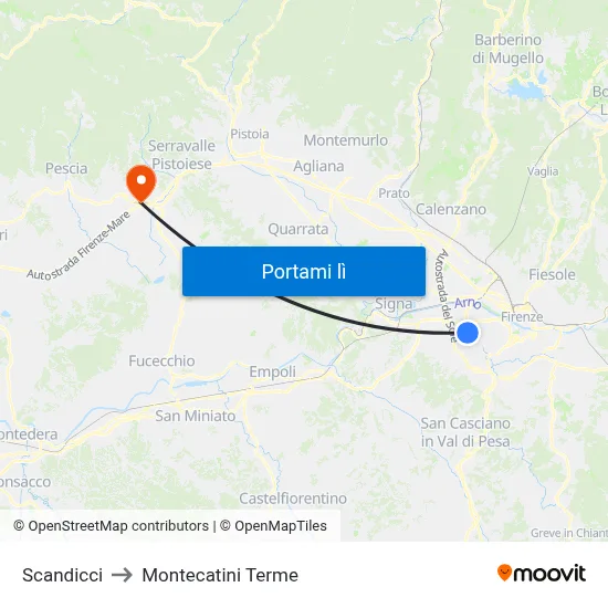 Scandicci to Montecatini Terme map