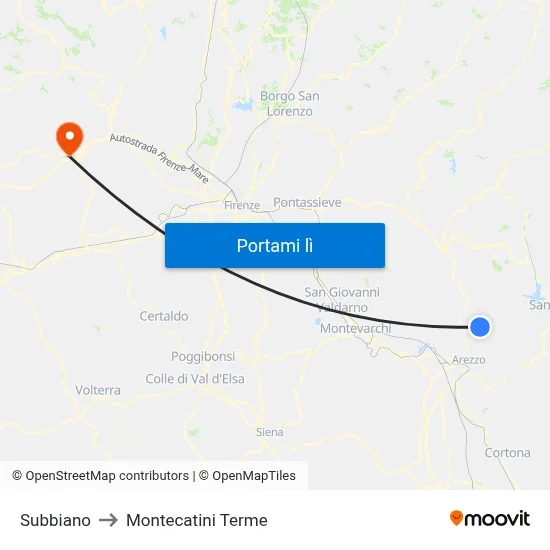 Subbiano to Montecatini Terme map
