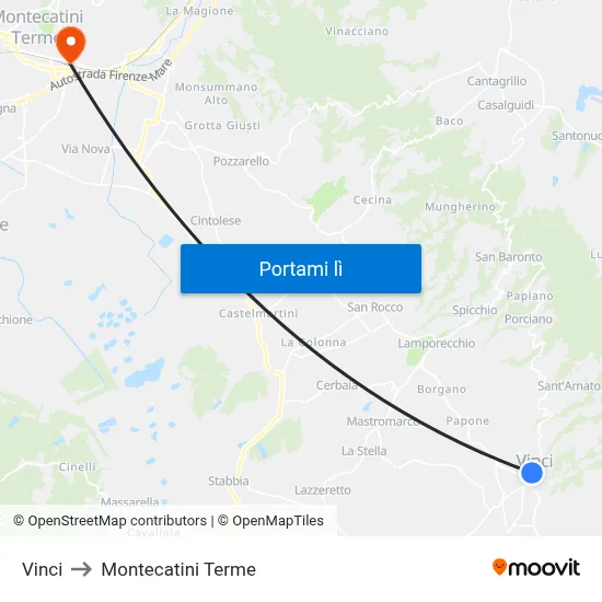 Vinci to Montecatini Terme map
