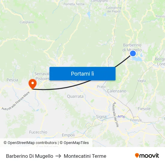 Barberino Di Mugello to Montecatini Terme map