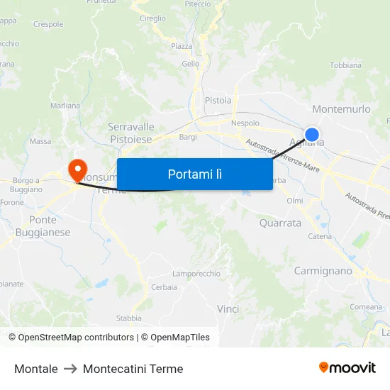 Montale to Montecatini Terme map