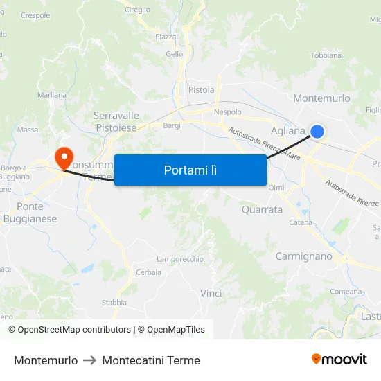 Montemurlo to Montecatini Terme map