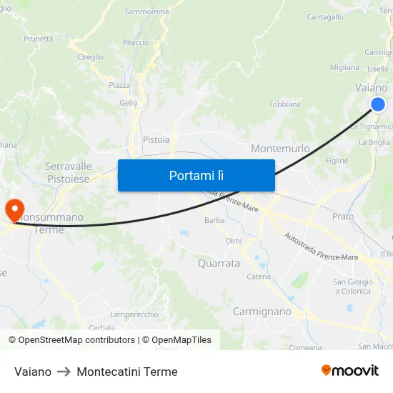 Vaiano to Montecatini Terme map
