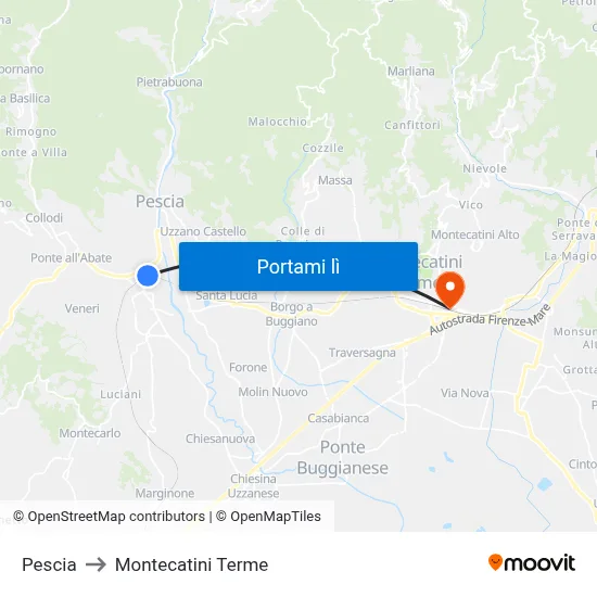 Pescia to Montecatini Terme map
