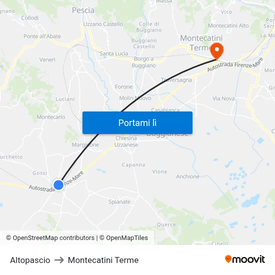 Altopascio to Montecatini Terme map