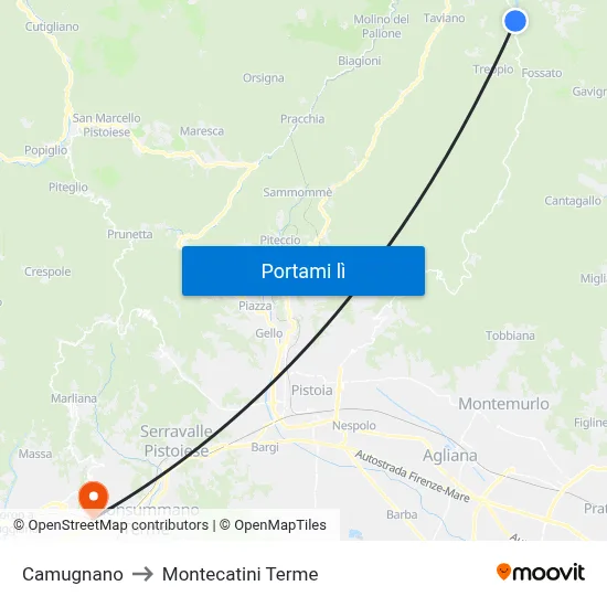 Camugnano to Montecatini Terme map