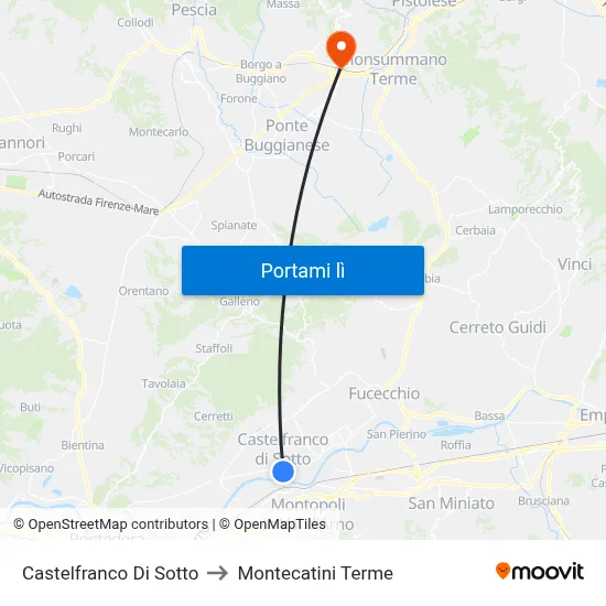 Castelfranco Di Sotto to Montecatini Terme map