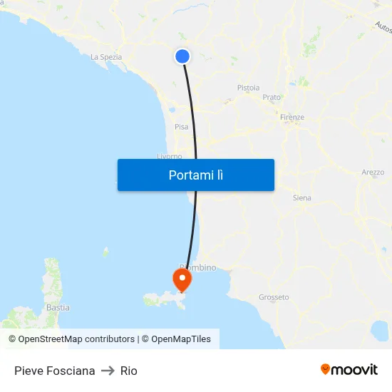 Pieve Fosciana to Rio map
